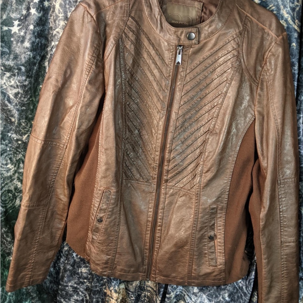 Maurices Brown Leather Jacket with Chevron Accents